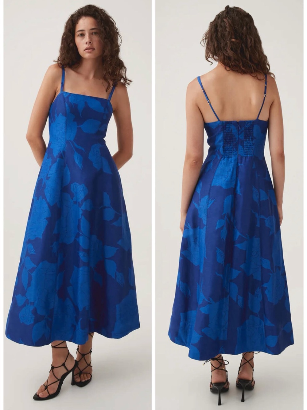 Aje Belonging Floral Linen Midi Dress Blue